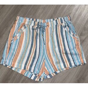 Briggs Womens Blue Orange Striped Linen Blend Drawstring Shorts Size L 1665534